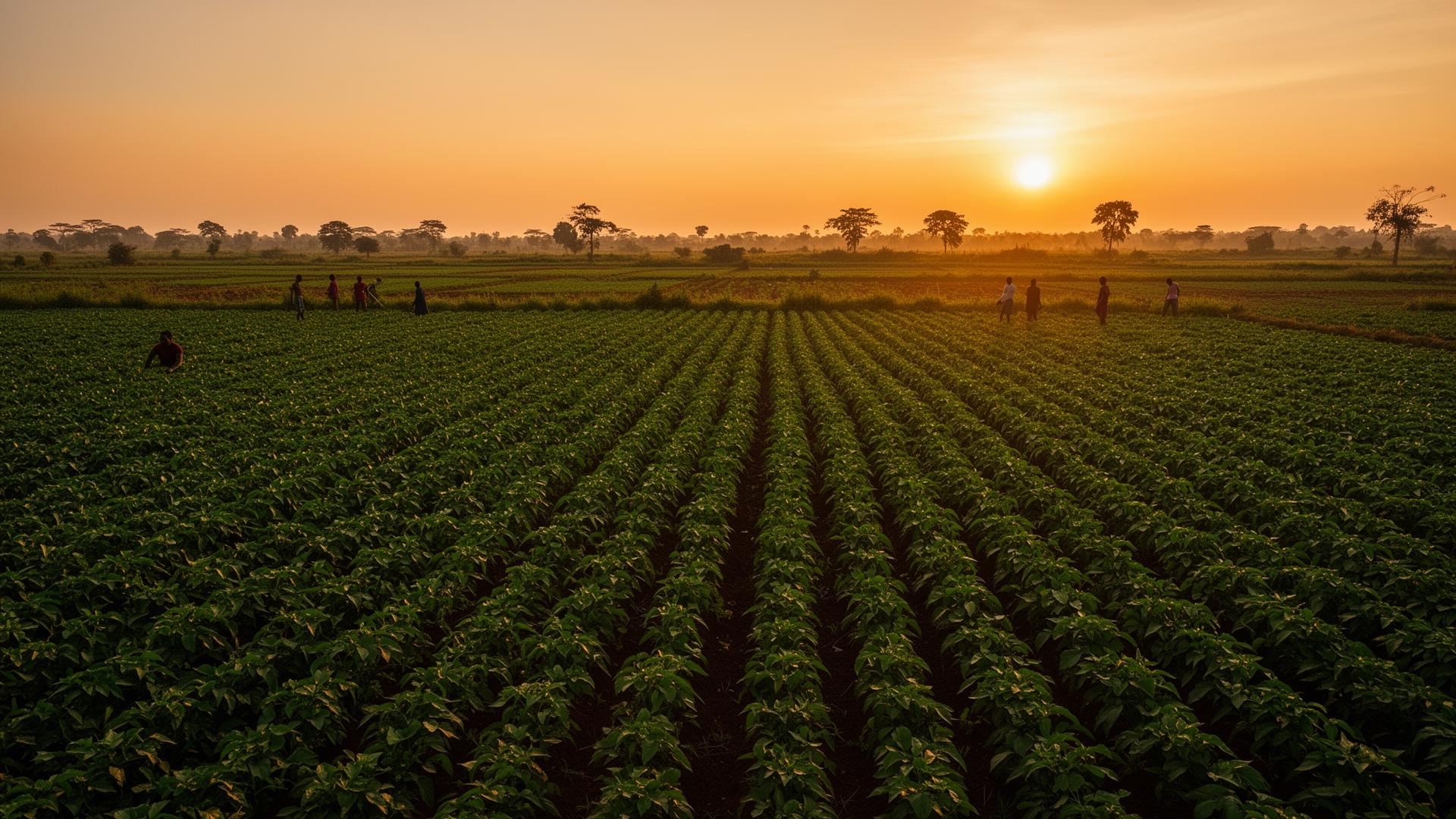 Liberian farmland at sunset